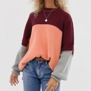 Free People Color Block Oversized Sweater
